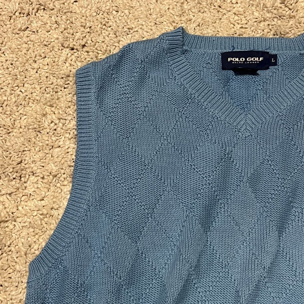 Polo Golf by Ralph Lauren Men's Heavy Blue Golf Knit Sweater Vest Size Large - Picture 4 of 5